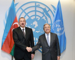 Azərbaycan Prezidenti İlham Əliyev Nyu-Yorkda BMT-nin baş katibi Antonio Quterreş ilə görüşüb