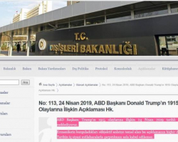 Türkiyə XİN: Trampın 1915-ci il hadisələri ilə bağlı açıqlamasını rədd edirik