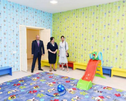 Birinci vitse-prezident Mehriban Əliyeva Yasamalda 11 saylı körpələr evi-uşaq bağçasının yeni binasının açılışında iştirak edib