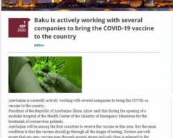 Azərbaycan Prezidentinin COVID-19-a qarşı vaksinlərin ölkəyə gətirilməsi barədə fikirləri Avropa İttifaqının nəşrində dərc edilib